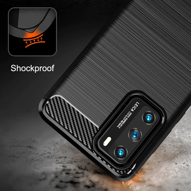 For Huawei P40 Pro TPU Silicone Shockproof Cover Carbon Fiber Brushed Texture Case For Huawei P50 P40 P30 P20 Pro Lite E Covers