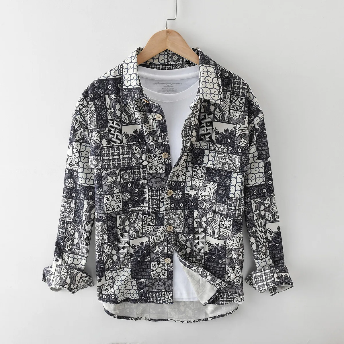 

Мужская Вельветовая рубашка, винтажная приталенная Повседневная рубашка с длинным рукавом, в японском стиле, весна-осень 2021