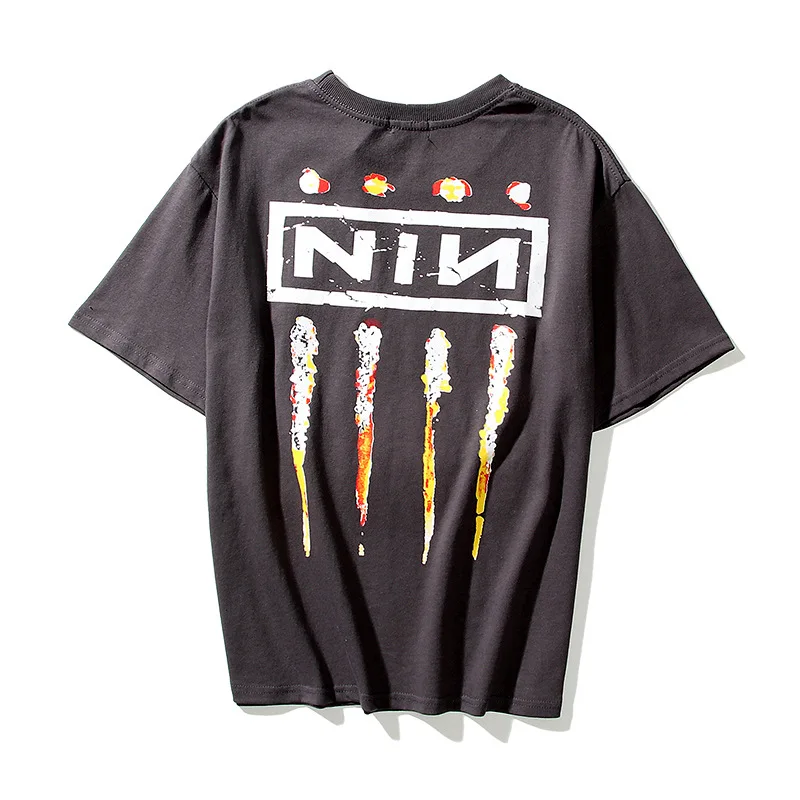 

American tide brand ancient nine-inch nail letter printing water wash retro do old casual men and women short-sleeved t-shirt