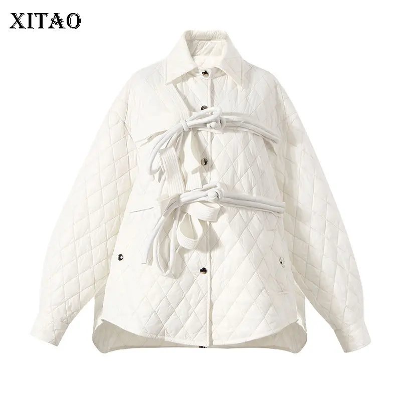 

XITAO, Модная парка с пряжкой, однотонная, свободная, темпераментная, простая, для женщин, новинка зимы 2021, теплое пальто GWJ2190