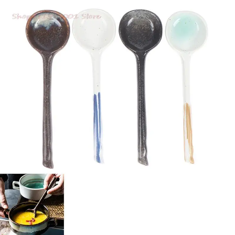 

Популярная керамическая круглая ложка для супа в японском стиле, столовая посуда, кухонные принадлежности, столовые приборы