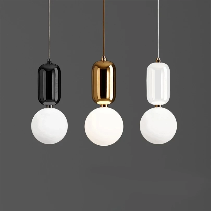 Modern Nordic Glass Ball Pendant Lights Gold/white/black Hanging Lamps Led Lamp for Living Room Bedroom Restaurant Light Fixture | Лампы и