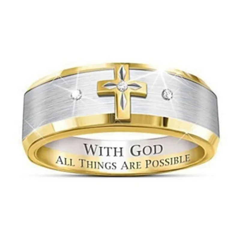 

Men's and women's religious wedding ring cross edge polished and polished finish, comfortable fit personal jewelry