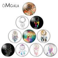 omgala 10pcslot colorful dream catcher feather 12mm20mm25mm round glass cabochon photo demo flat back making findings