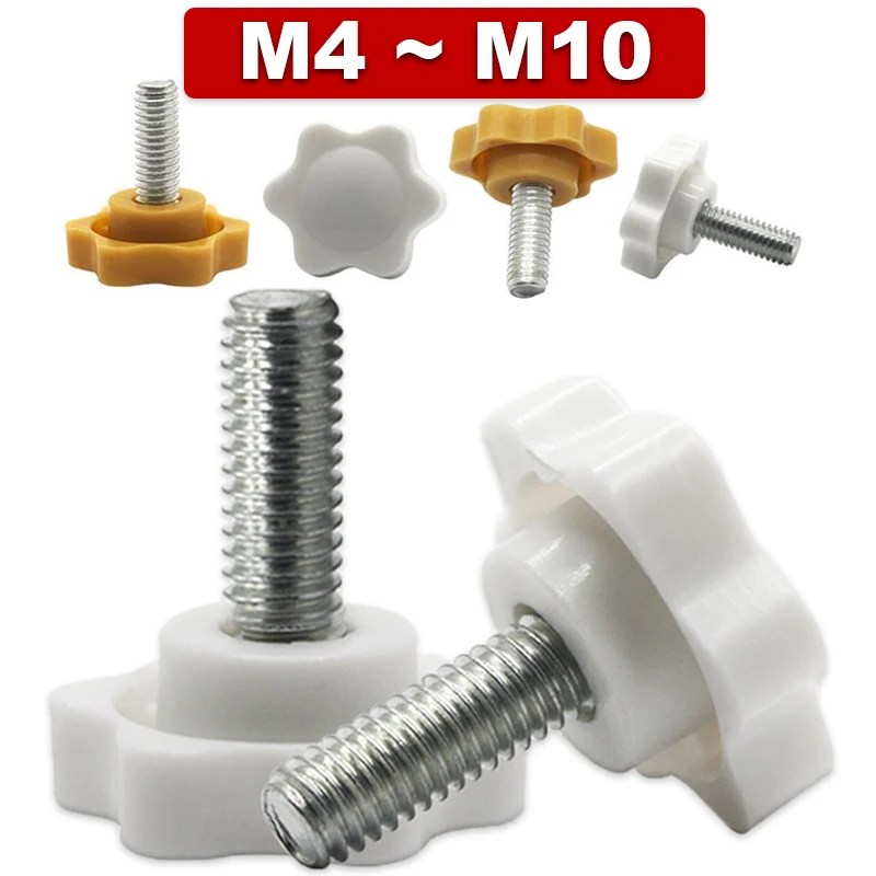 

Plum Star-shaped Plastic Head Thread,Handle Thumb Screw Tightening Wood Screw Knob Locking Parts M4 M5 M6 M8 M10 White Yellow