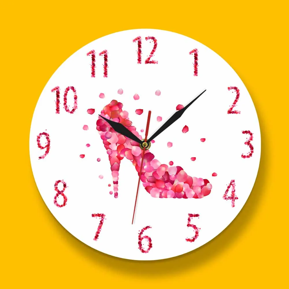 Модные женские туфли на высоком каблуке настенные часы розовые лепестки роз