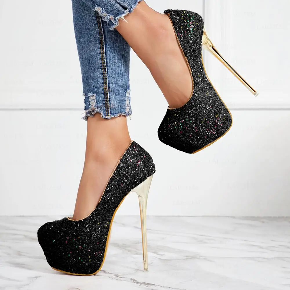 LAIGZEM/женские блестящие туфли лодочки на высоком каблуке шпильке Вечерние женские
