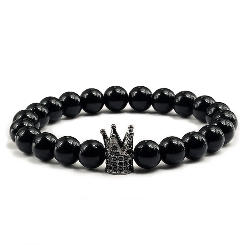 Браслет с бусинами 8 мм для мужчин и женщин натуральная кожа инкрустированная