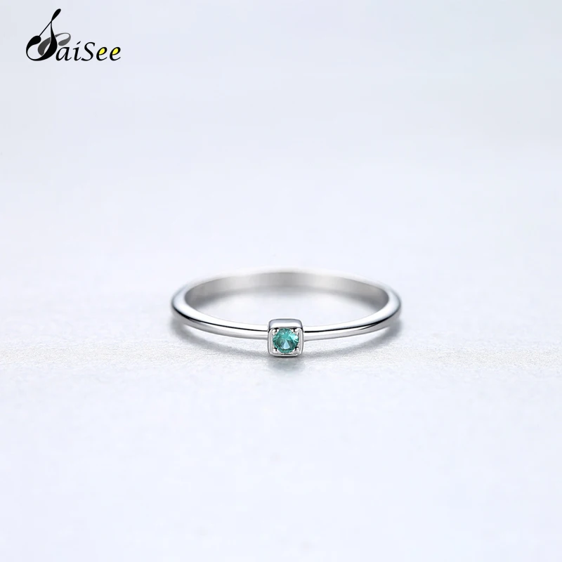 SaiSee 925 пробы серебряные зеленые свадебные кольца для женщин минималистичные тонкие круглые кольца с драгоценными камнями ювелирные изделия Прямая поставка S925