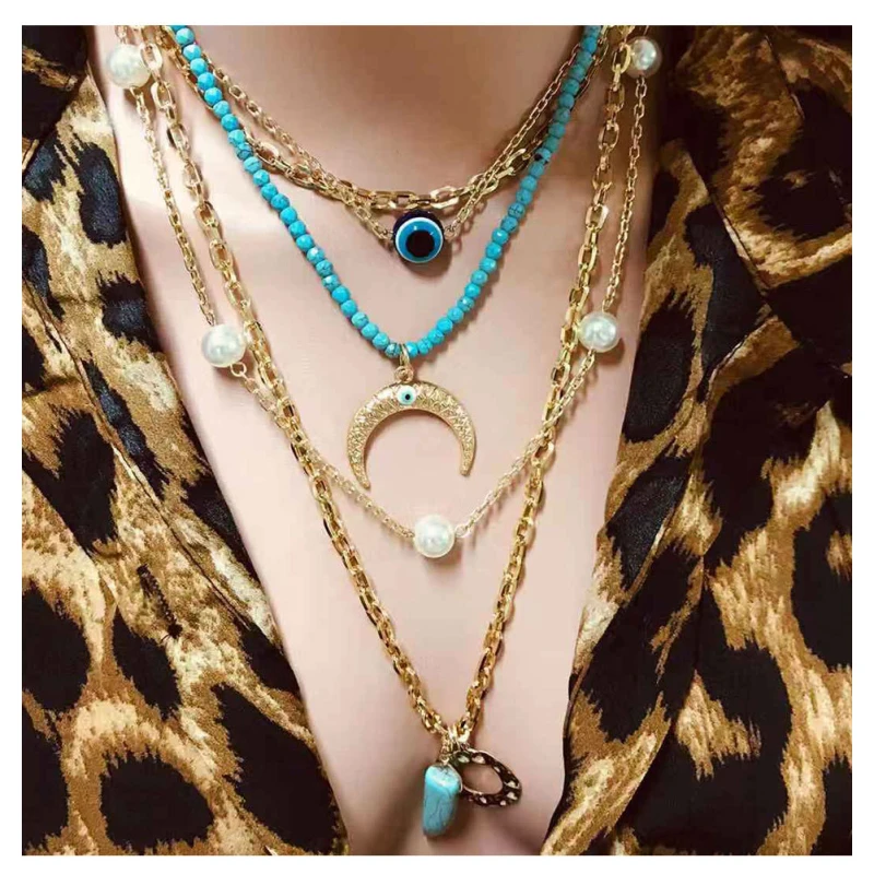 Find Me многослойное ожерелье для женщин 2019 голубое женское с подвеской в виде Луны