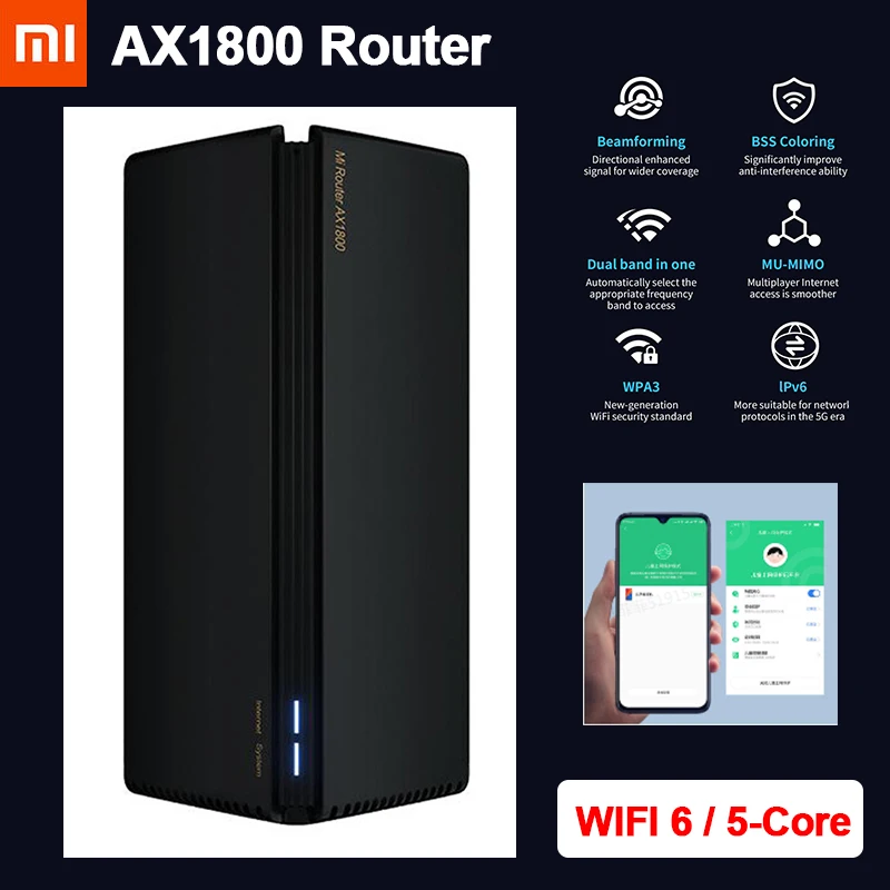 Беспроводной роутер Xiaomi AX1800 Wifi 6 5 ядерный 256 Мб OFDMA с высоким коэффициентом