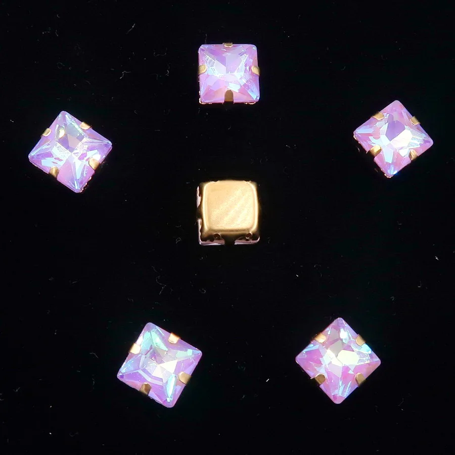 A20 Violet AB Золото коготь настройки 50 шт./упак. с радужными или желейные АБ стекло с украшением в виде кристаллов 8mm квадратной формы пришить стразы кристаллы Аппликация «сделай сам» - Цвет: A20 Violet AB