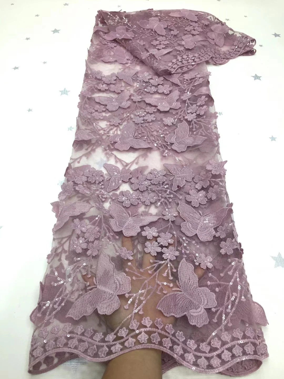 

High Quality Sequin Tulle French Lace Fabric Onion Embroidered Butterfly Patterns African Nigerian Latest Design Latest