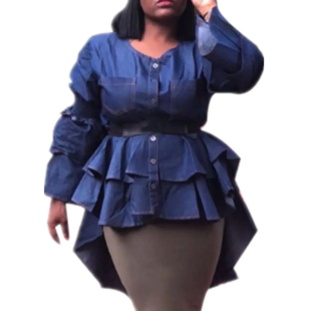 Блузка женская с высокой талией синяя весенняя 2020|Блузки| |