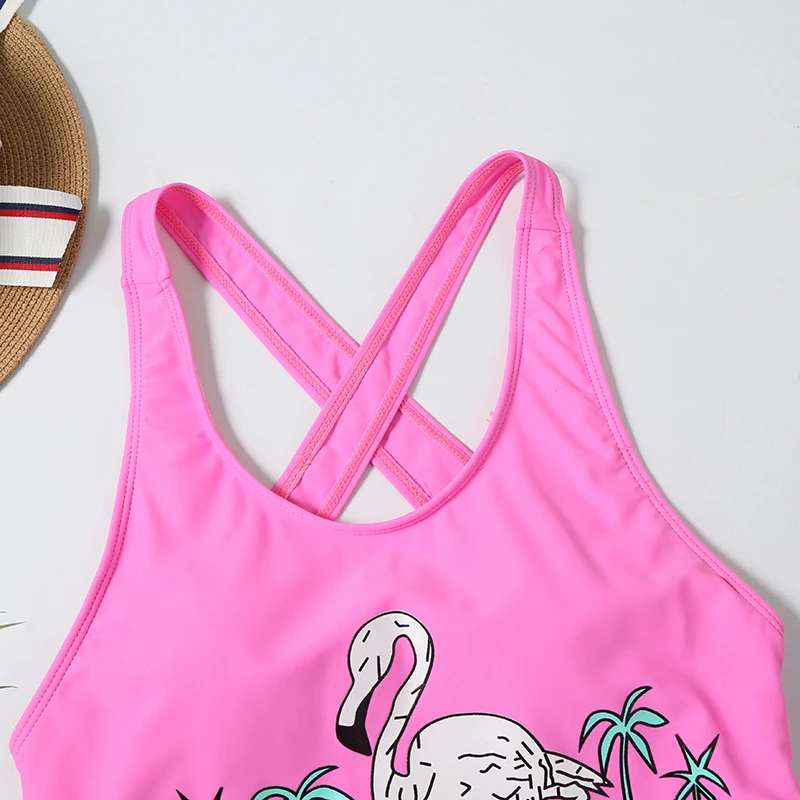 Flamingos Swimsuit 2020 Mujer One-Piece Cross Open Back Women Swimwear Sexy Bodysuit Monokini Push Up Swimming Suit Beach Wear |