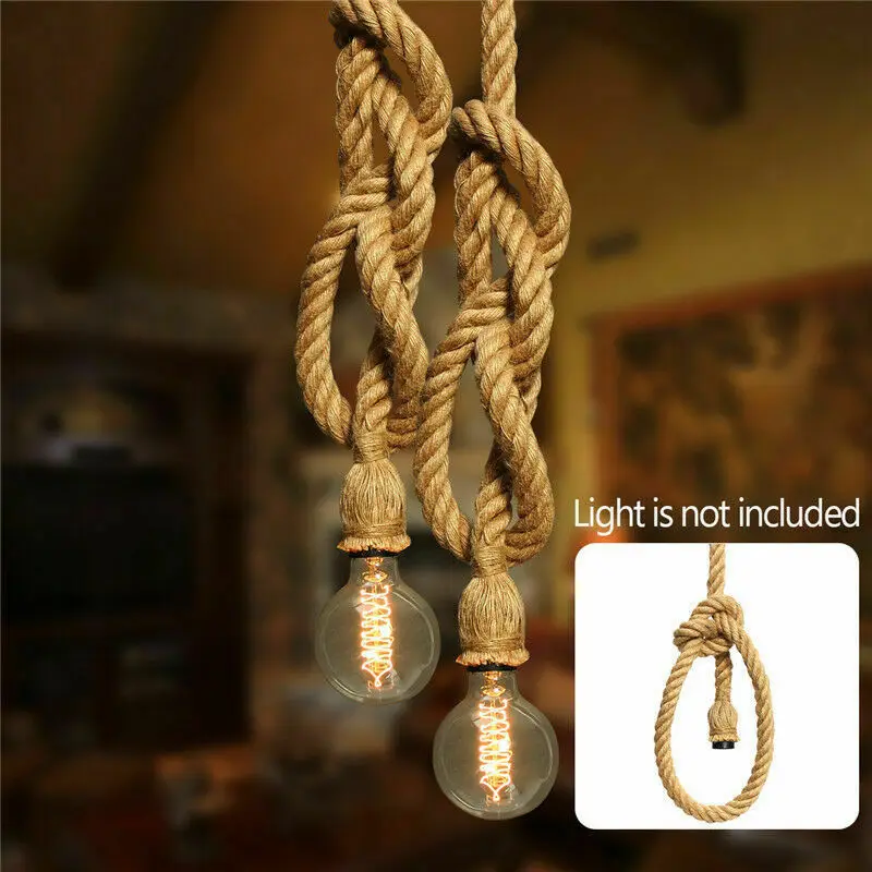 1m LED Vintage Rustic Hemp Rope Pendant Lights E27 Ceiling Light Hanging Lamp Retro Wedding Decor Christmas Decorations for Home |