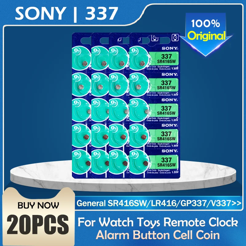 Батарейка для часов Sony 100 оригинальная 1 55 в 337 SR416SW оксид серебра 20 шт./лот сделано