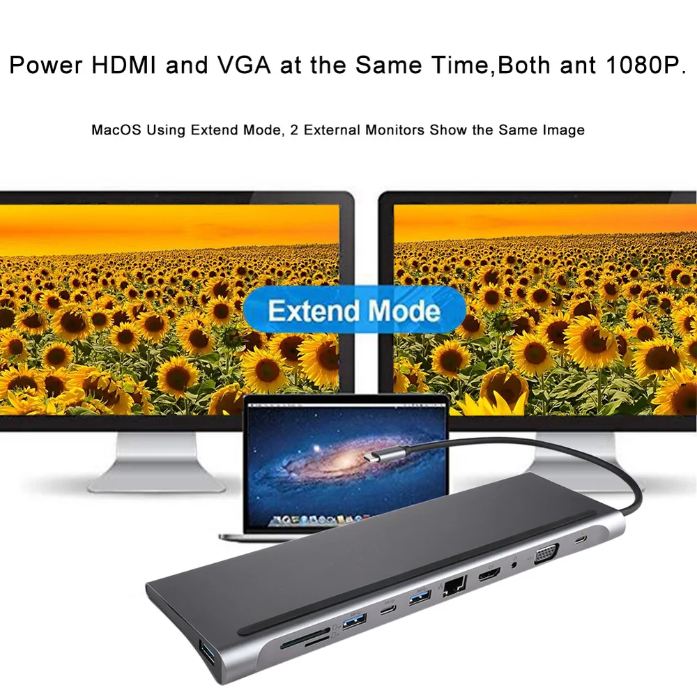 USB-C концентратор type C концентратор USB 3,0 Thunderbolt HDMI VGA 3,5 мм аудио RJ45 адаптер для MacBook Pro samsung Galaxy S9 USB C концентратор