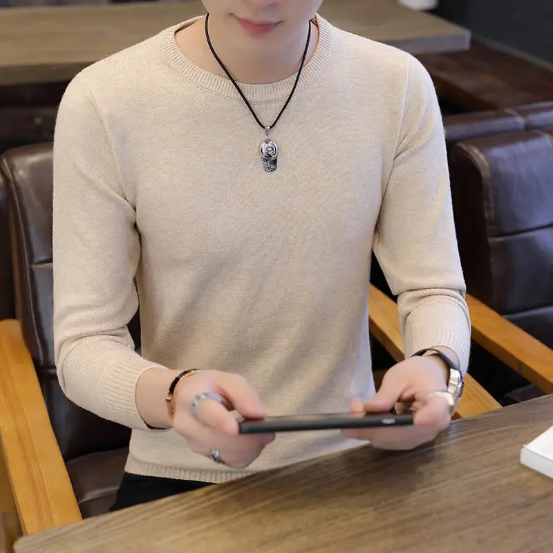 

Пуловер зимний мужской с круглым вырезом, свитеры черные, пикантные брендовые вязаные пуловеры, мужской однотонный Повседневный свитер, ос...