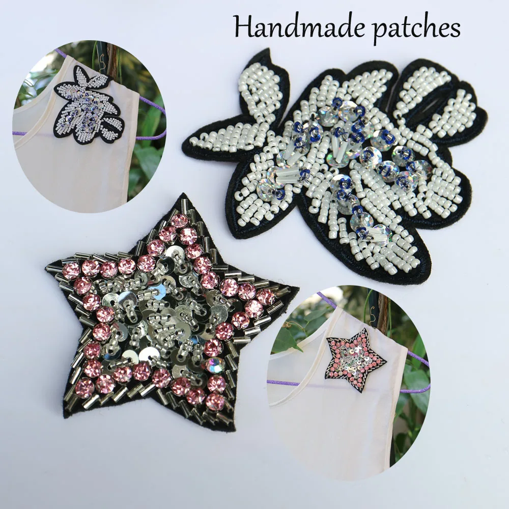 

Fashion star beaded embroidered Patches for Clothing sew on rhinestone parches flower Appliques Decoration Badge parche