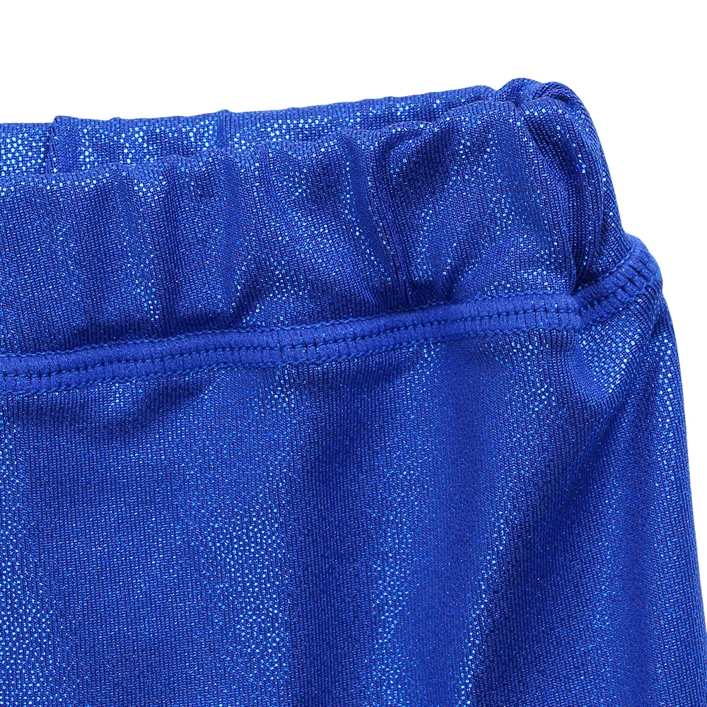 BAOHULU Blue Skinny Girls Shorts Baby Toddler Sports Gymnastics Dancing Shorts Sparkly High Elastic Pants for Kids 4-12 Years