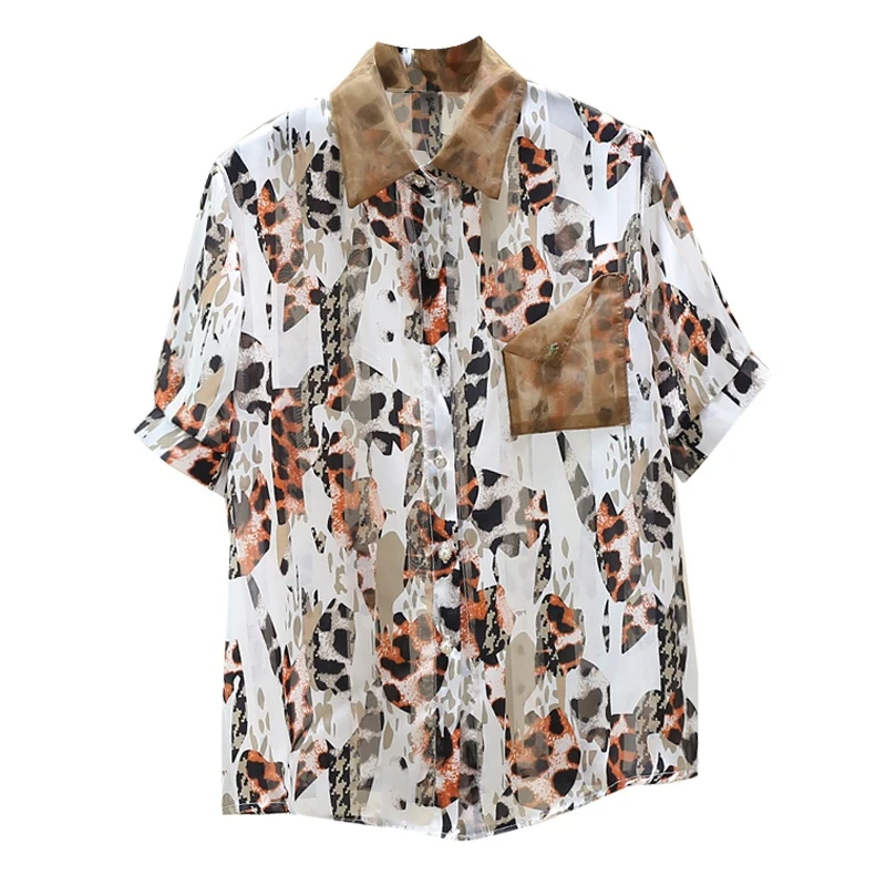

Short Sleeve Blouse Women 2021 Summer New Loose Leopard Print Chiffon Shirt Female Top Blusas Mujer Nancylim