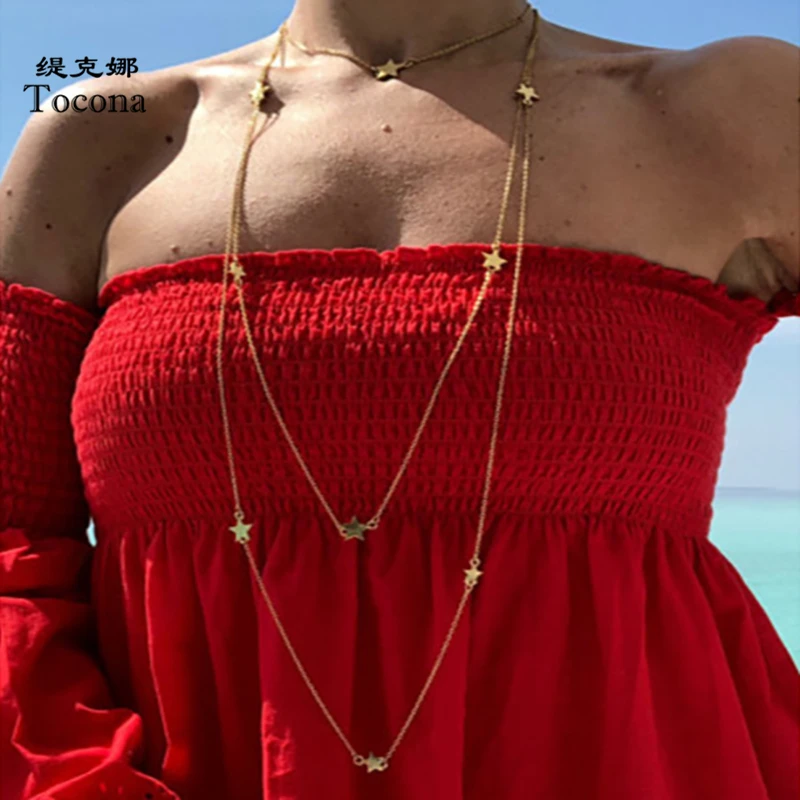 

Tocona Bohemian Exquisite Star Gold Pendant Necklace for Women Charming Long Chain Chokcer Simple Party Jewelry Gift 8910