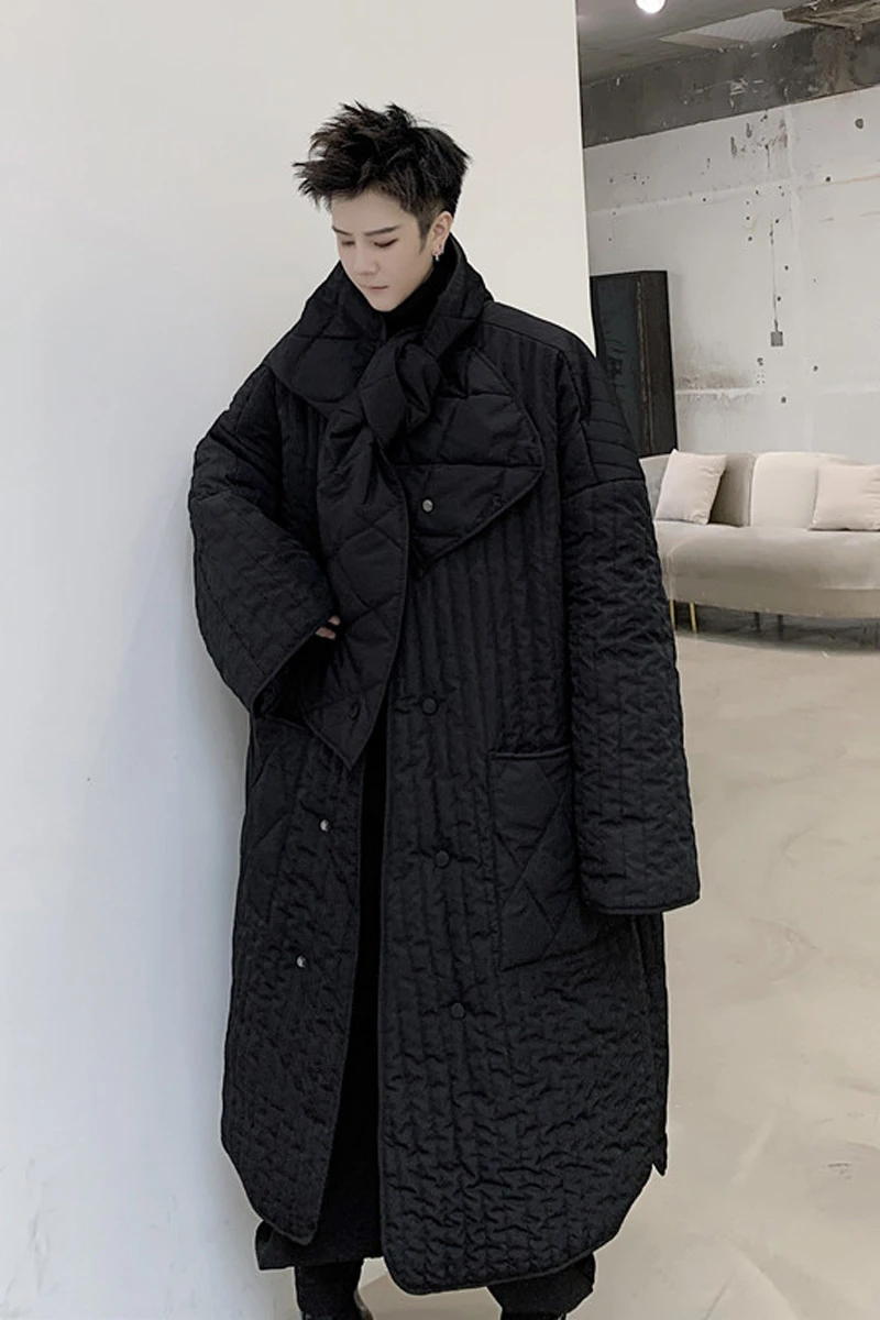 

M-XL!Winter dark men's mid-length loose lazy striped cotton coat thin section warm windbreaker jacket tide with collar.