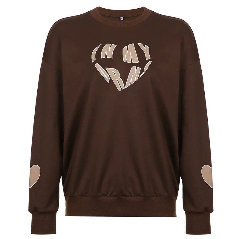 

Y2k Fashion Brown Women Sweatshirt Letter Print Long Sleeve Loose Pullovers Sweatshirts 2021 Spring Autumn Casual Sweatshirt