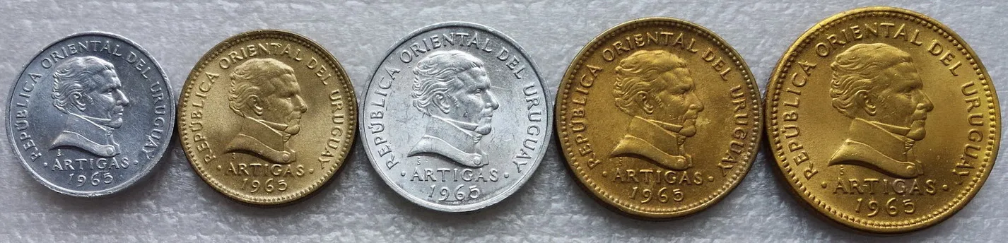 Уругвай 1965 20 50 центов 1.5.10 песо монета полный набор 5 шт резьбой Unc подлинный