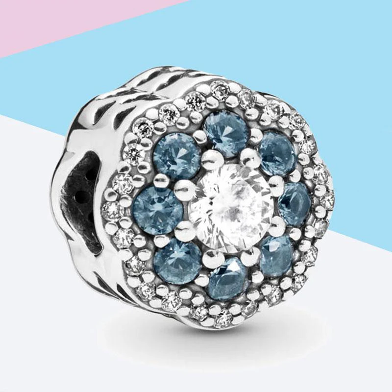Аутентичные 100% 925 стерлингового серебра подвески из синие искры с украшениями в