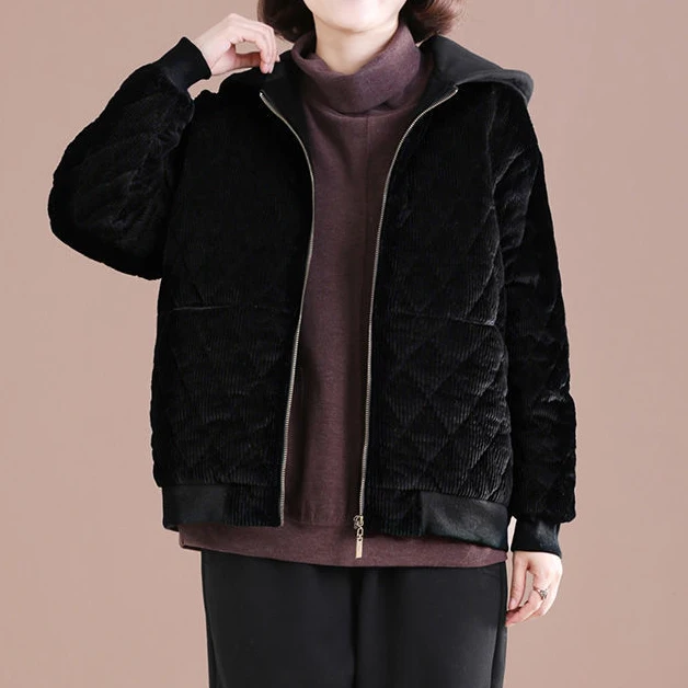 2021 winter new Korean version loose large size slimming quilted hooded corduroy padded coat women's short padded coat