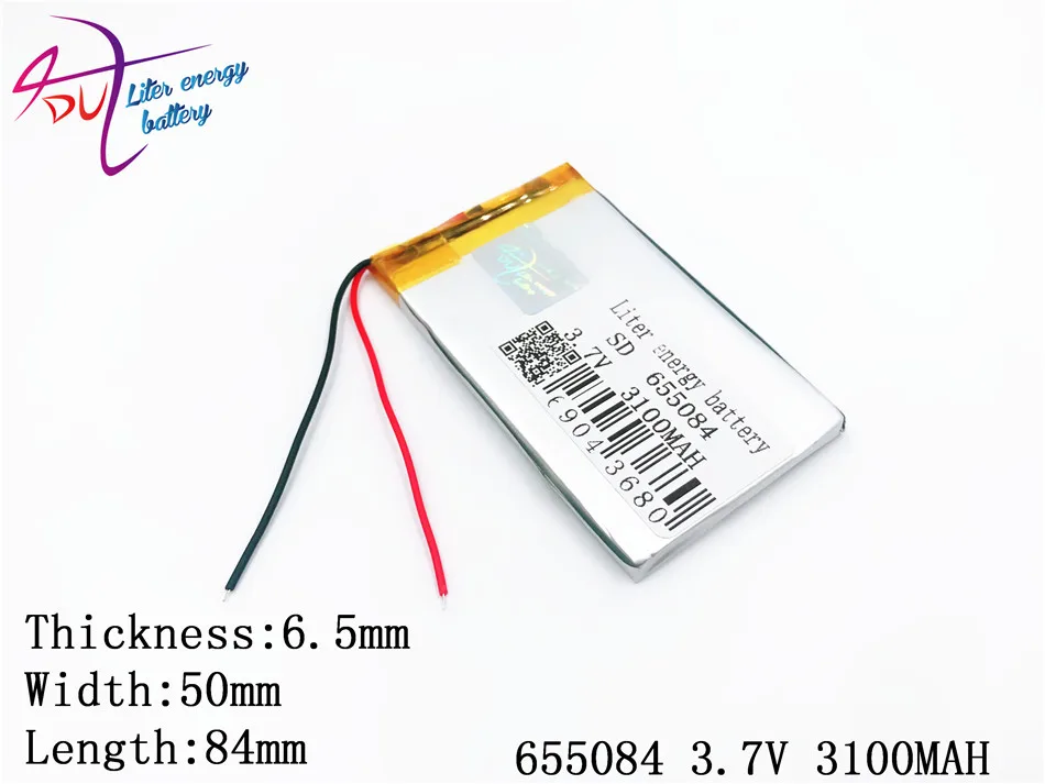 Литий ионный полимерный аккумулятор 3 7 В 3100 мАч 655084 655085 литий для GPS mp3 mp4 mp5 dvd bluetooth