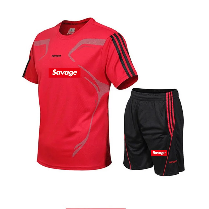 

2021 new summer men's sports suit jacket printing fashion casual sportswear T-shirt + shorts men's suit sports two-piece suit