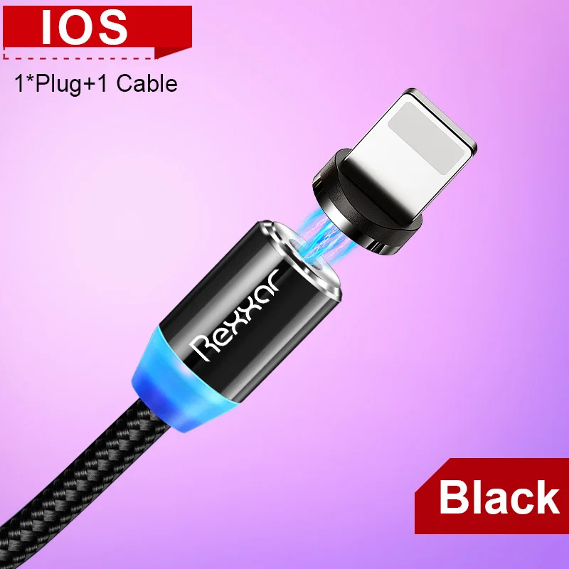 Магнитный кабель type C usb зарядный кабель Micro USB зарядное устройство для samsung Xiaomi iphone кабели для мобильных телефонов USB-C Магнитный шнур 1 м 2 м - Цвет: Black Kit For  ios