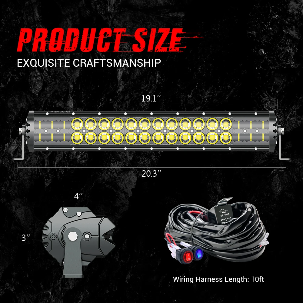 

MICTUNING M1S 19 Inch LED Light Bar With Ice Blue Accent Light 9720lm Off Road Driving Work Lamp With Wiring And Mounting Set