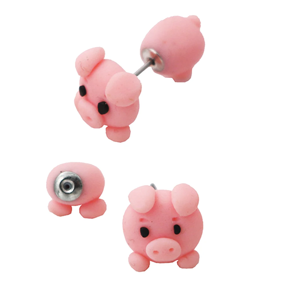 Симпатичные женские 3D серьги-гвоздики из полимерной глины мультяшная свинка
