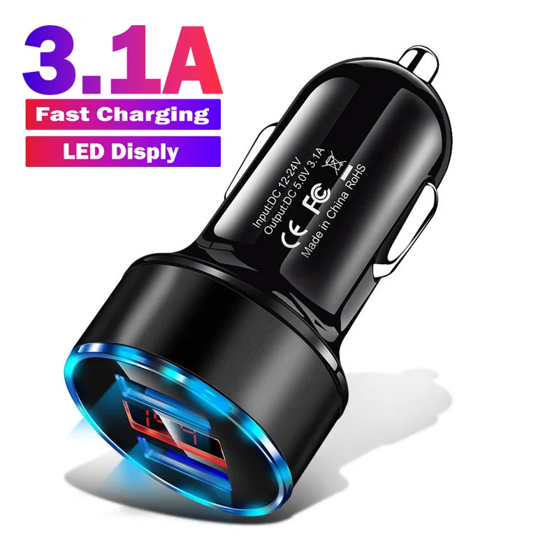 Автомобильное зарядное устройство с 2 USB-портами и светодиодной подсветкой а |