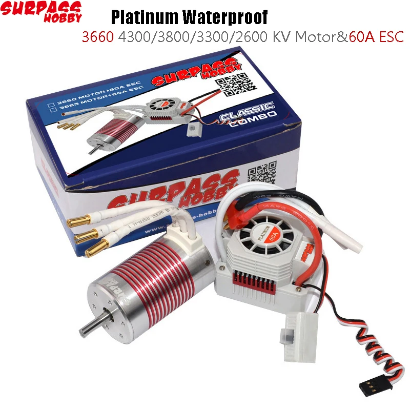 Surpass Hobby Platinum Waterproof 3660 4300/3800/3300/2600 кв бесщеточный двигатель с 60A ESC Kit для 1/10 RC Car Truck