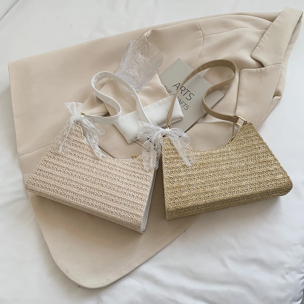 

Модные женские плетеные сумки через плечо, повседневные универсальные дамские дорожные маленькие сумочки, кошелек, летние пляжные тоуты дл...