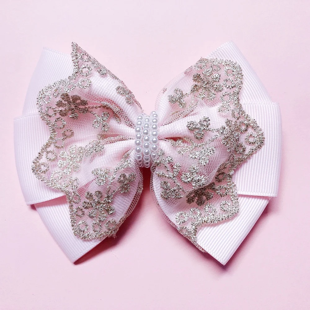 

150 шт., заколки для волос с цветочной вышивкой и бантом