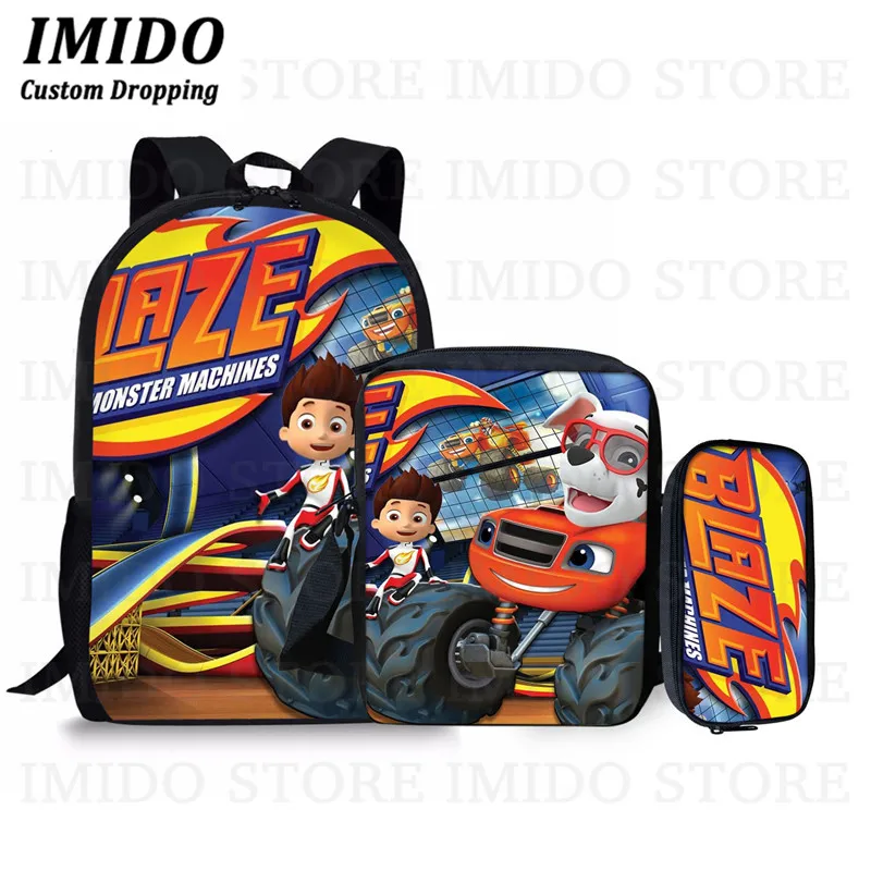 IMIDO Blaze And The Monster Machines, школьные рюкзаки, 3 шт., детские школьные ранцы для мальчиков и девочек, детские сумки с мультяшными рисунками - Цвет: as picture