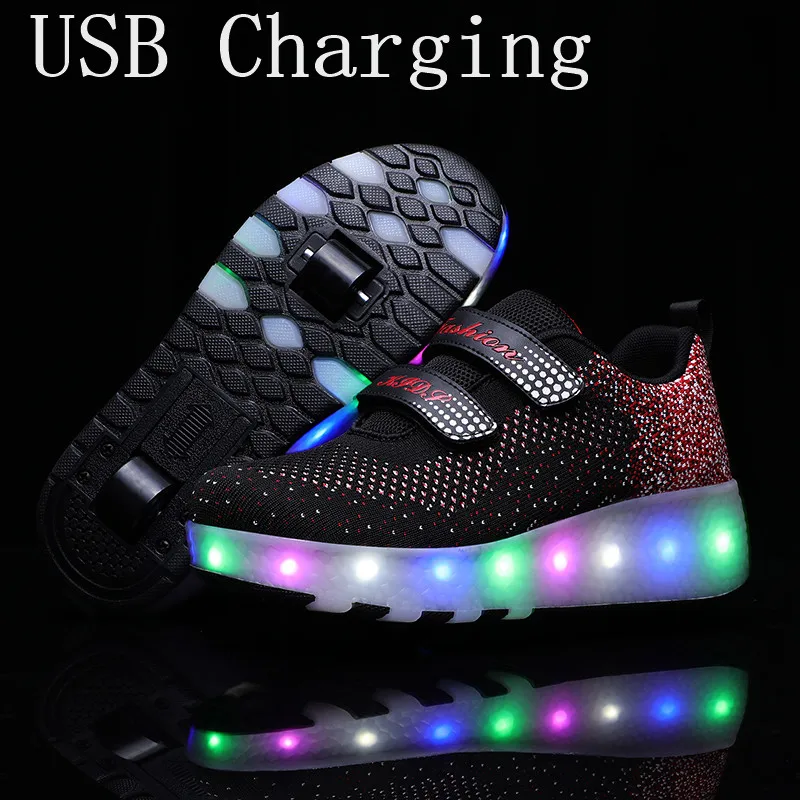 

USB Charging Children Roller Skate Casual Shoes Boys Girl Automatic Jazzy LED Lighted Flashing Kids Glowing Sneakers with Wheels