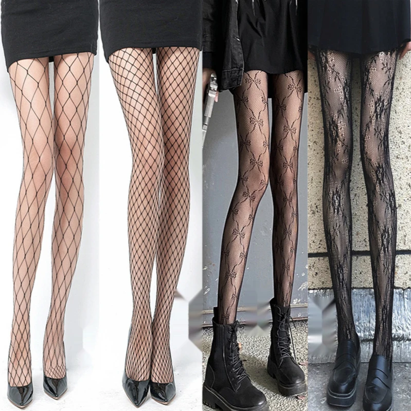 

Fishnet Stockings Retro Rose Flower Lace Pantyhose Ins Tide Mesh Thin Section Black Was Thin Bottoming Woman Stockings