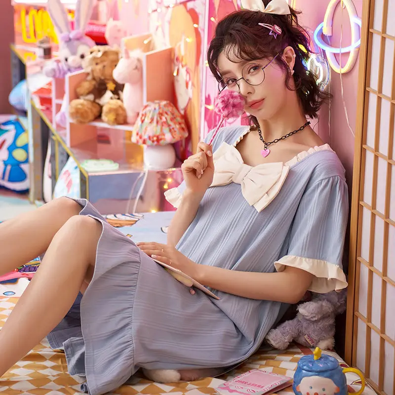 Женские кавайные рубашки для сна базовые удобные японские мешковатые ночные