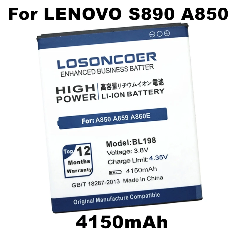 LOSONCOER 4150 мА/ч, BL198 батарея для lenovo A859 A860E S890 A850 A830 K860 K860i A678T S880 S880i BL-198 батарея