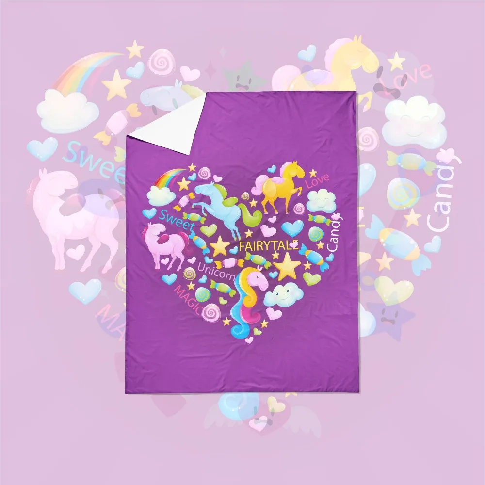 

Fairytable Unicorn Cartoon Kids Bedding Set Magic Stars Cloud Love Pattern Bed Linen Set Purple Duvet Cover Set 100% Microfiber