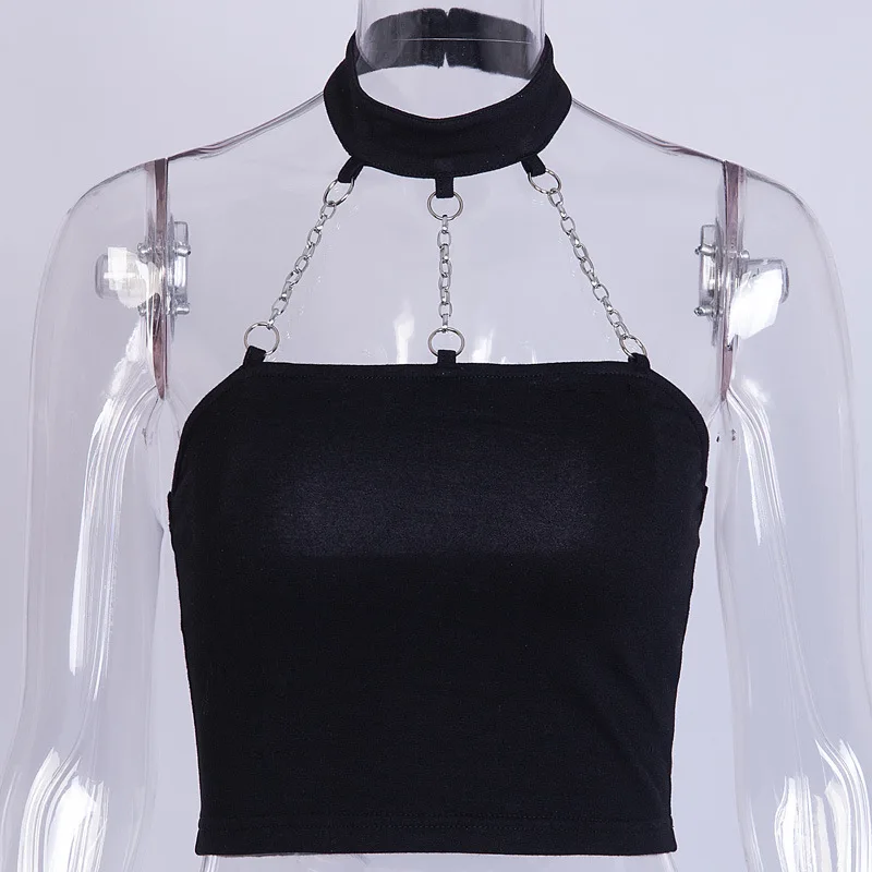 

Sexy Halter Top Women 2021 Summer Chain Tube Crop Top Chic Slim Black Tank Tops Streetwear Fashion Clothing Female Camisale