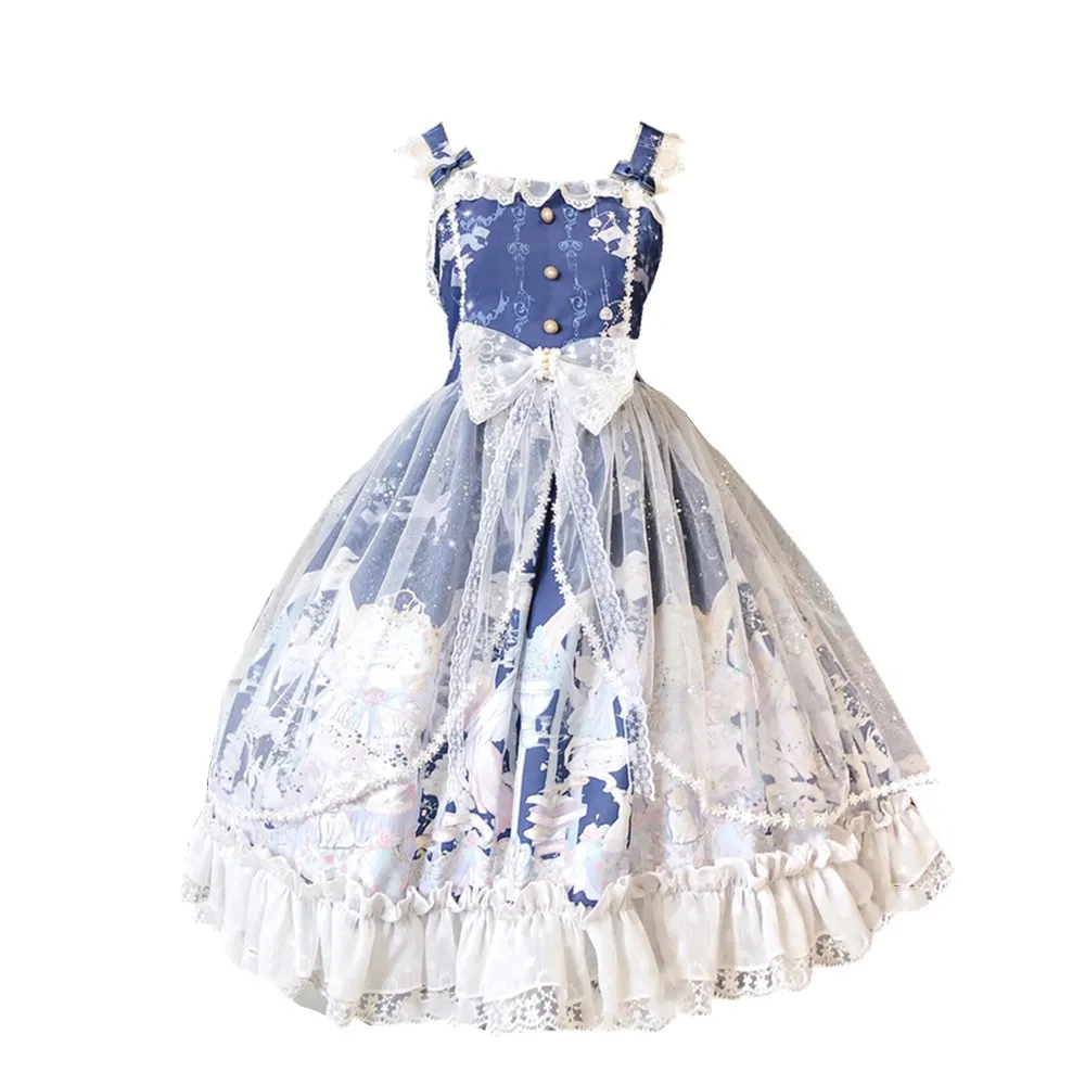 

Palace lolita dress vintage lace bowknot cute printing kawaii dress sleeveless victorian dress gothic lolita jsk loli cos 2020