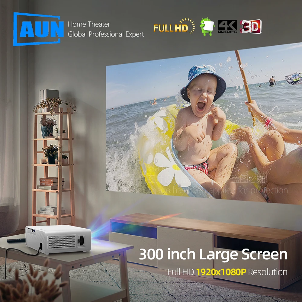 AUN Full HD проектор AKEY7Max родной 1080P 7500 люмен 3D дома Кино Поддержка 4K подходит для